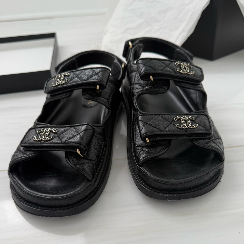 CHANEL Black Dad Sandals with Signature Box - Picture 4 of 7